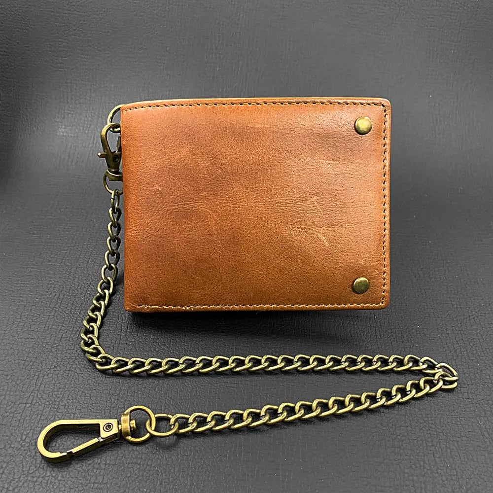 Brown Slim Leather Wallet RFID Blocking Bifold Chain Wallet for Men