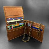Brown Slim Leather Wallet RFID Blocking Bifold Chain Wallet for Men