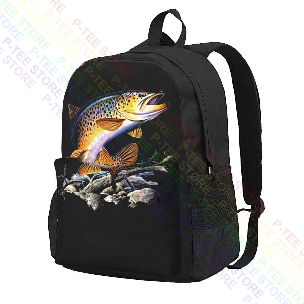 Brown Trout Fishing Backpack School Style Sports Bag