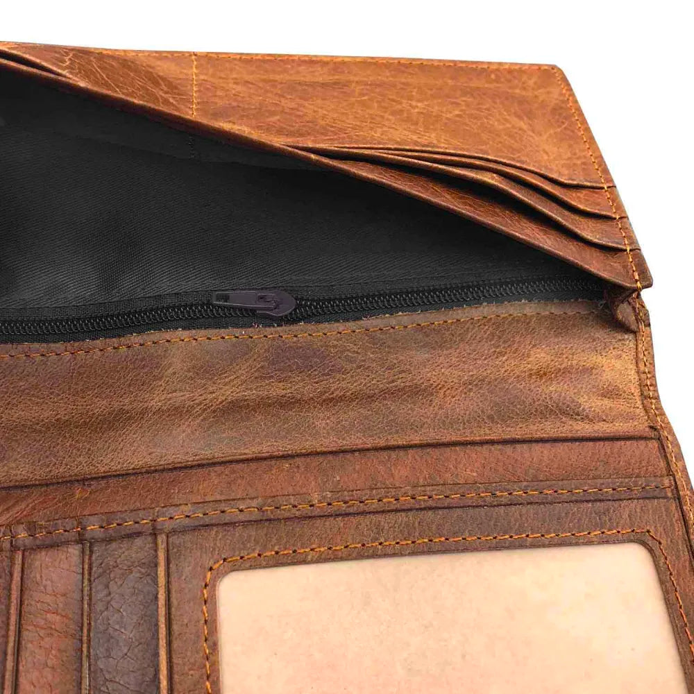 Brown Vintage Cow Leather Wallet Long Purse
