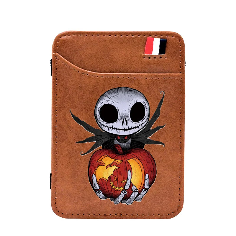 Brown Vintage Halloween Skull Pumpkin Leather Magic Wallets