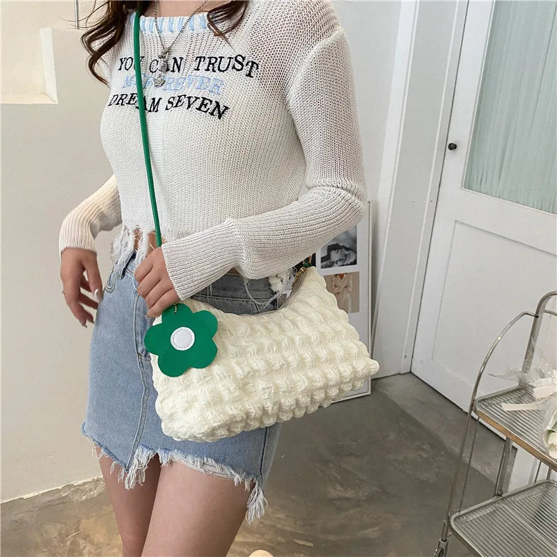 Bubble Flower Handbag For Women Summer Shoulder Bag Sweet Girls Underarm Bag