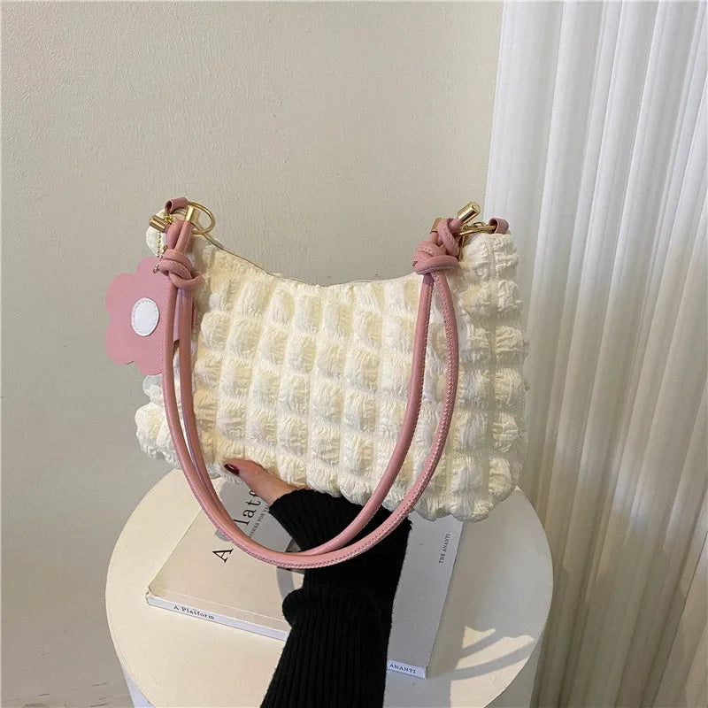 Bubble Flower Handbag For Women Summer Shoulder Bag Sweet Girls Underarm Bag