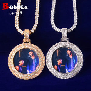 Bubble Letter Photo Necklace Picture Pendant Baguette Charms Men