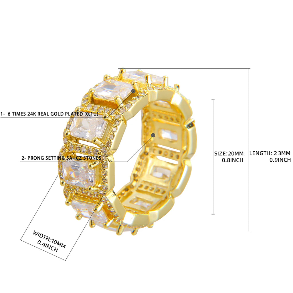 Bubble Iced Baguette Ring Men Hip Hop Jewelry