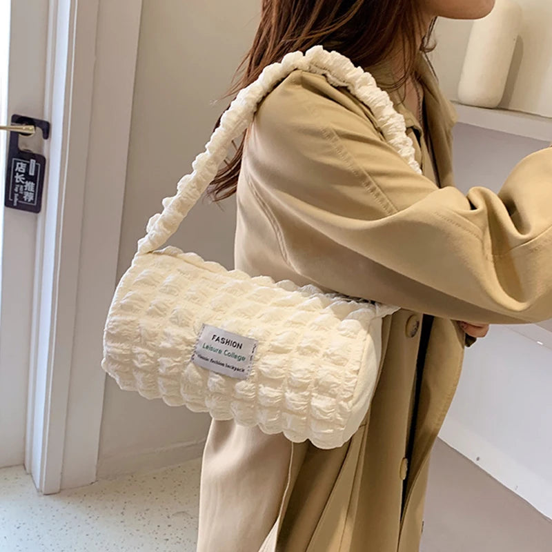 Bubble Shoulder Bag Cylinder Shape Underarm Bag Handbag Tote Bag