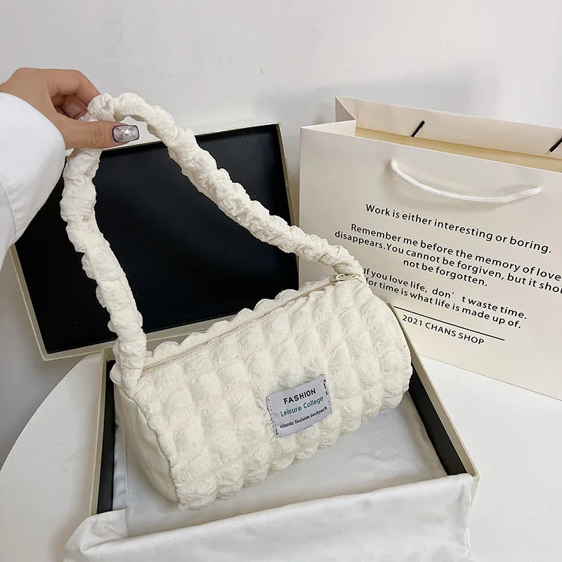 Bubble Shoulder Bag Cylinder Shape Underarm Bag Handbag Tote Bag