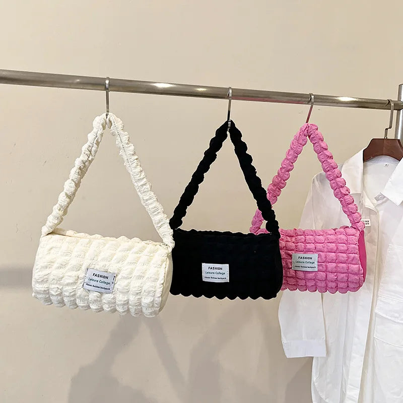 Bubble Shoulder Bag Cylinder Shape Underarm Bag Handbag Tote Bag