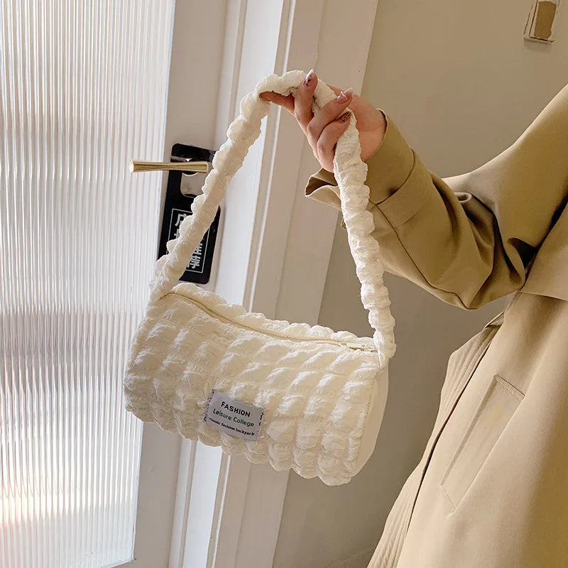 Bubble Shoulder Bag Cylinder Shape Underarm Bag Handbag Tote Bag