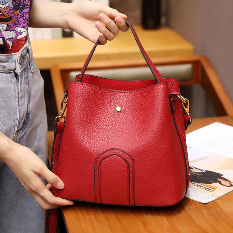Bucket Bag Women PU Leather Shoulder Messenger Bag