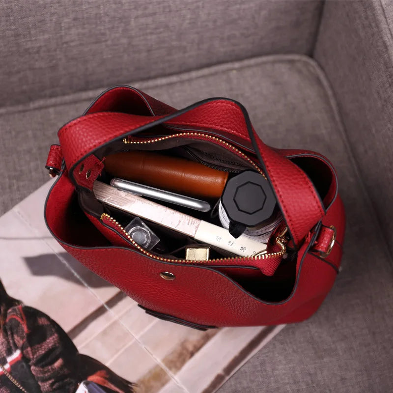 Bucket Bag Women PU Leather Shoulder Messenger Bag