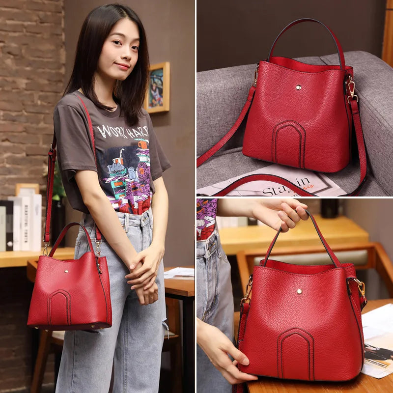 Bucket Bag Women PU Leather Shoulder Messenger Bag