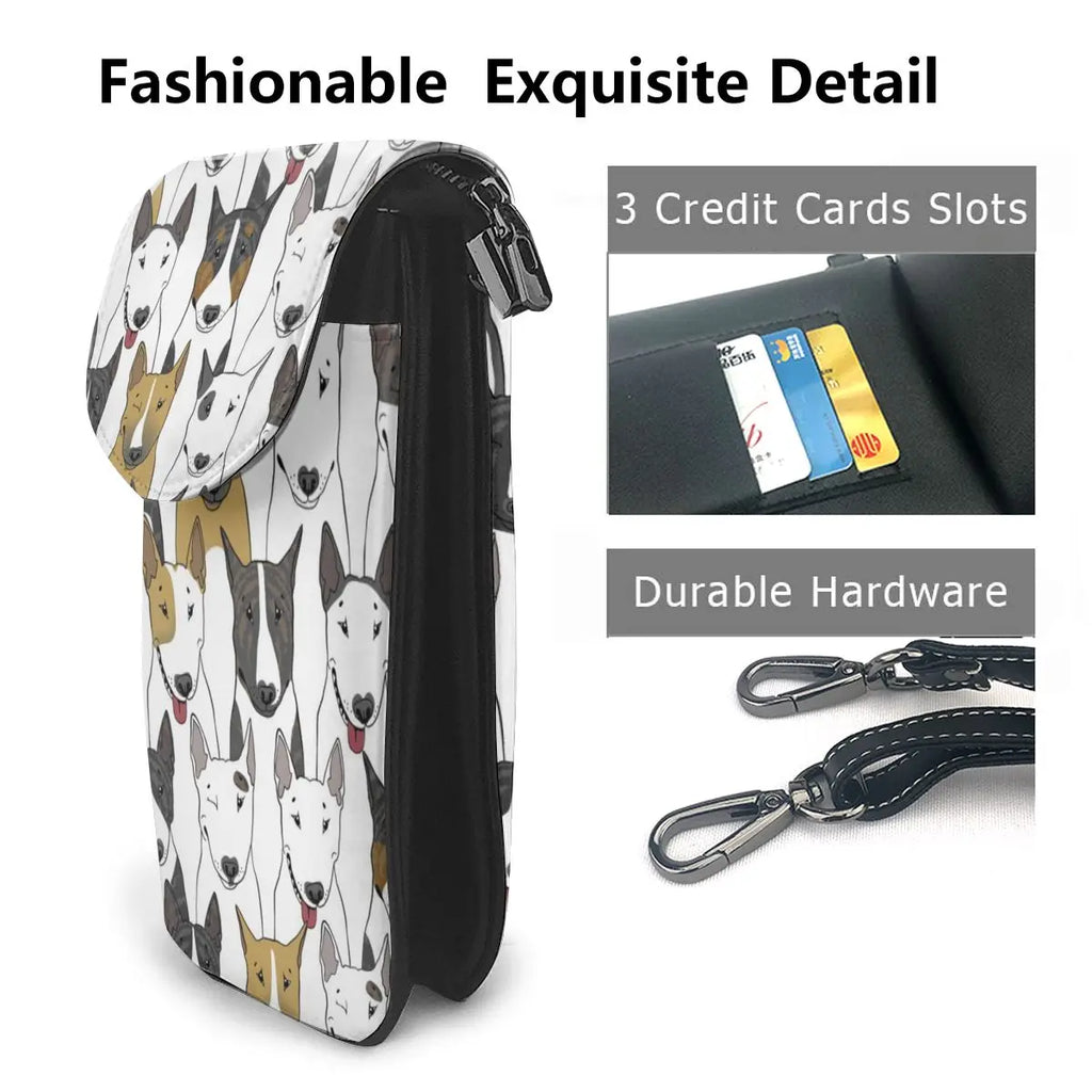 Bull Terrier Prints Crossbody Wallets Leather Messenger Bag