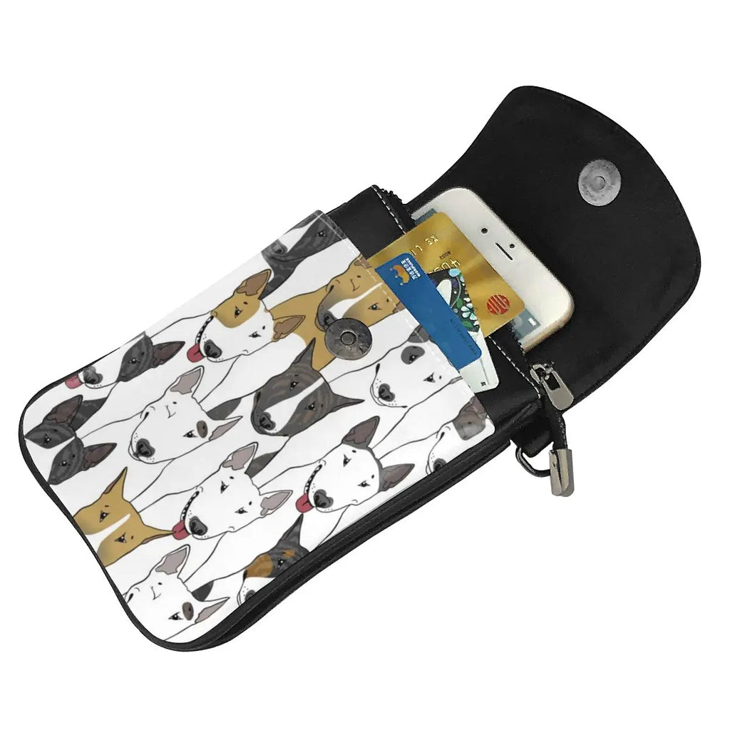 Bull Terrier Prints Crossbody Wallets Leather Messenger Bag