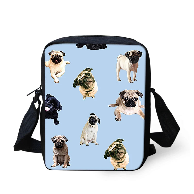 Bulldog Pug Dog Mini Messenger Bags Girls Shoulder Bookbag Christmas Gift