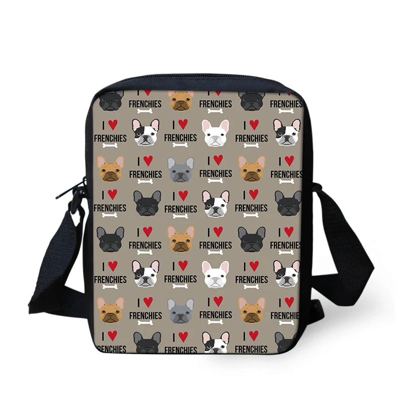 Bulldog Pug Dog Mini Messenger Bags Girls Shoulder Bookbag Christmas Gift