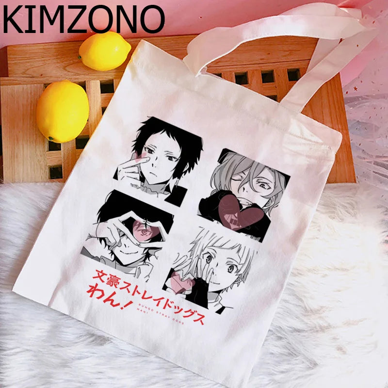Bungou Stray Dogs Shopping Bag Canvas Tote Reusable Reciclaje Net Sacola Woven