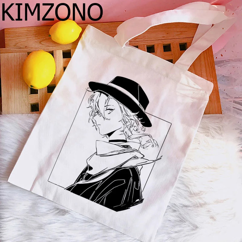 Bungou Stray Dogs Shopping Bag Canvas Tote Reusable Reciclaje Net Sacola Woven