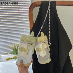 Bunny Ears Cup Shape Mini Handbags Women PU Leather Chain Clutch Crossbody Bag