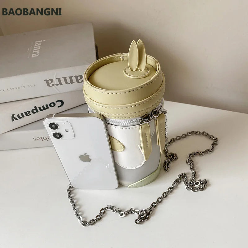 Bunny Ears Cup Shape Mini Handbags Women PU Leather Chain Clutch Crossbody Bag
