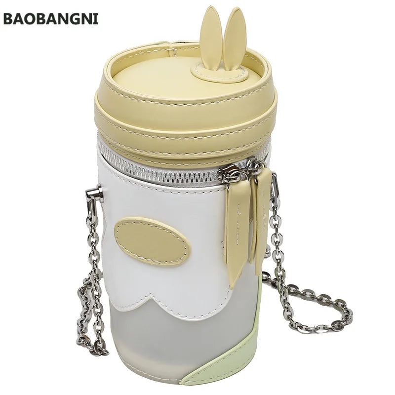 Bunny Ears Cup Shape Mini Handbags Women PU Leather Chain Clutch Crossbody Bag