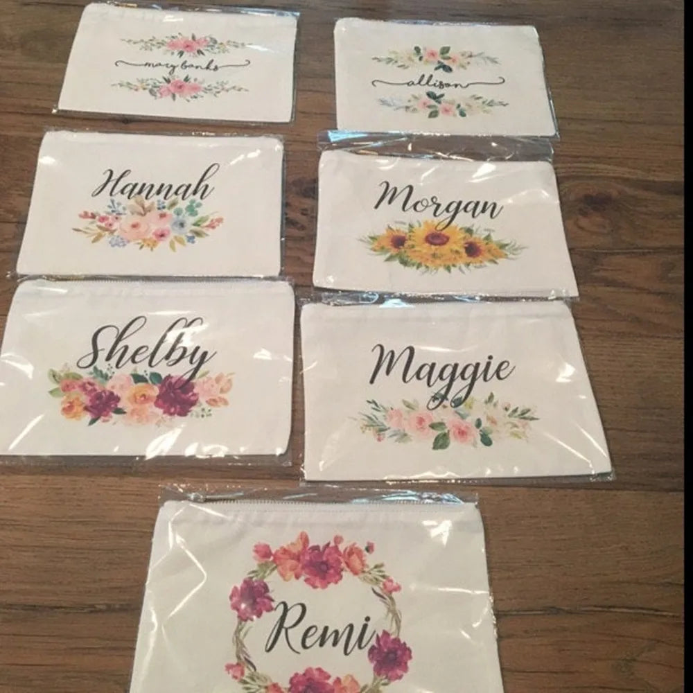 Burgundy Floral Makeup Bag Bridesmaid Wedding Pouch