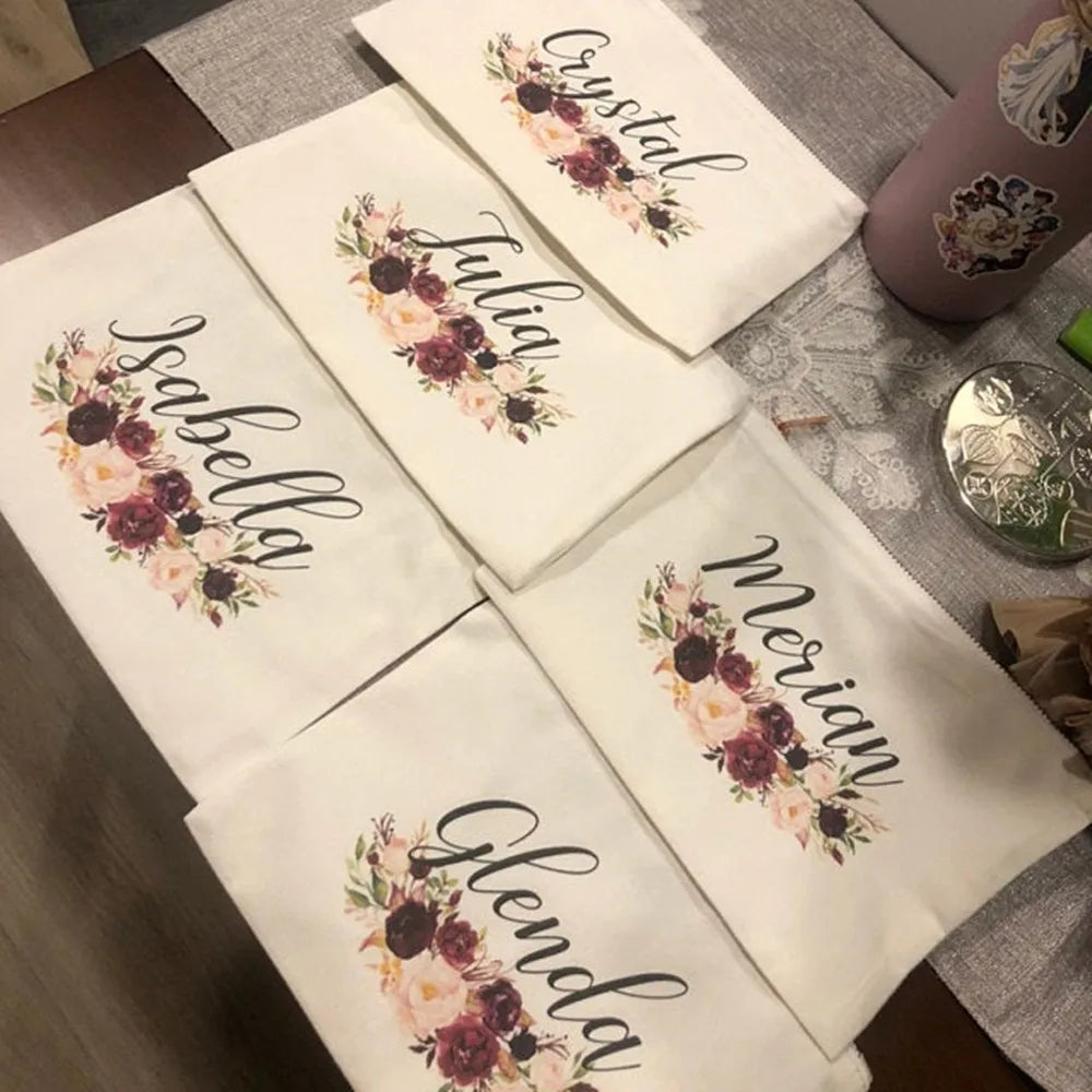 Burgundy Floral Makeup Bag Bridesmaid Wedding Pouch