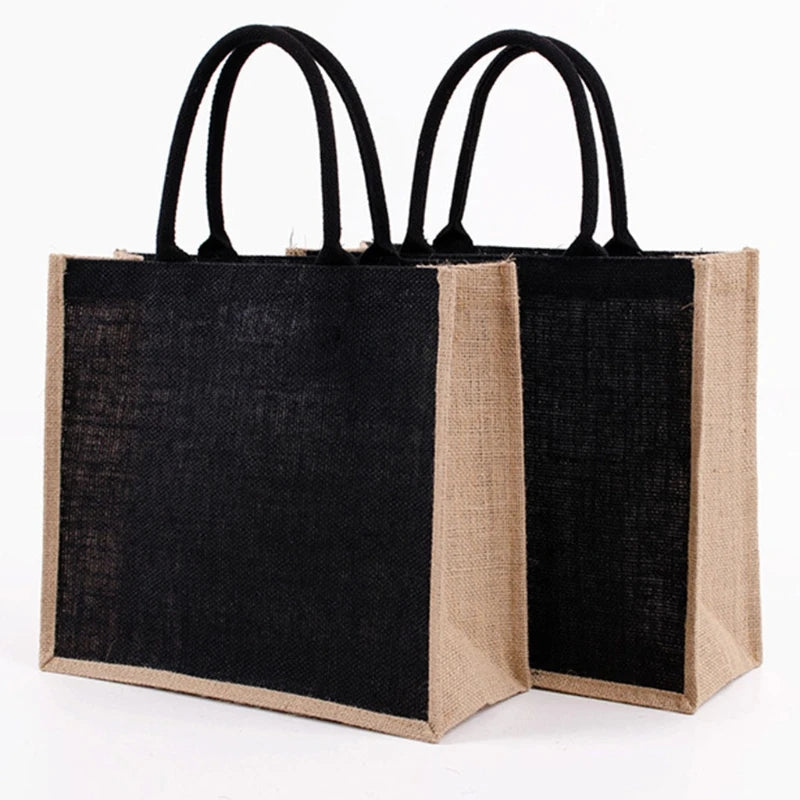 Burlap Bag with Laminated Interior, Women Shopping Grocery Bags