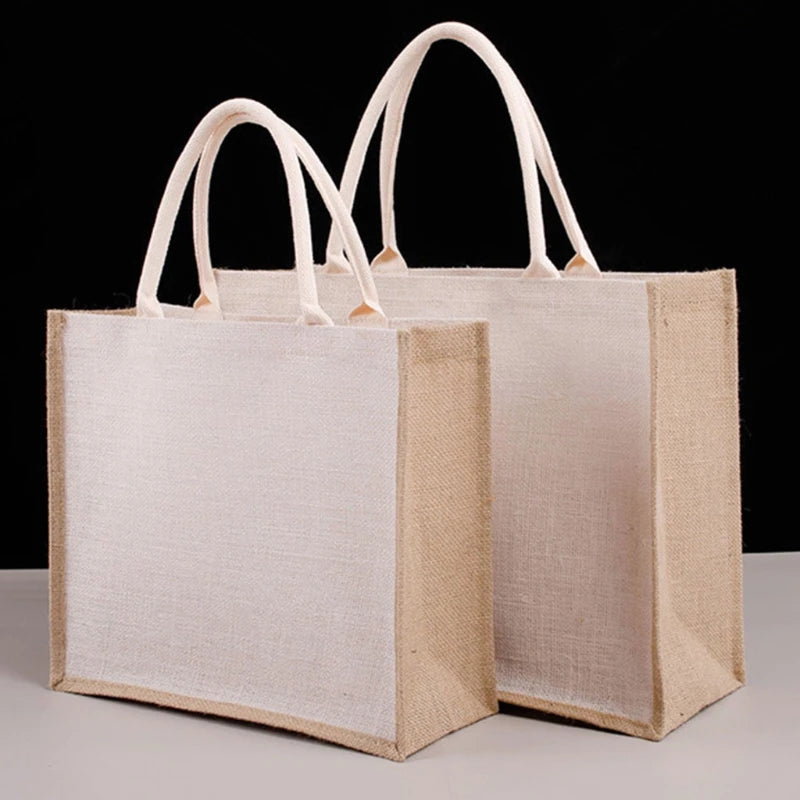 Burlap Bag with Laminated Interior, Women Shopping Grocery Bags