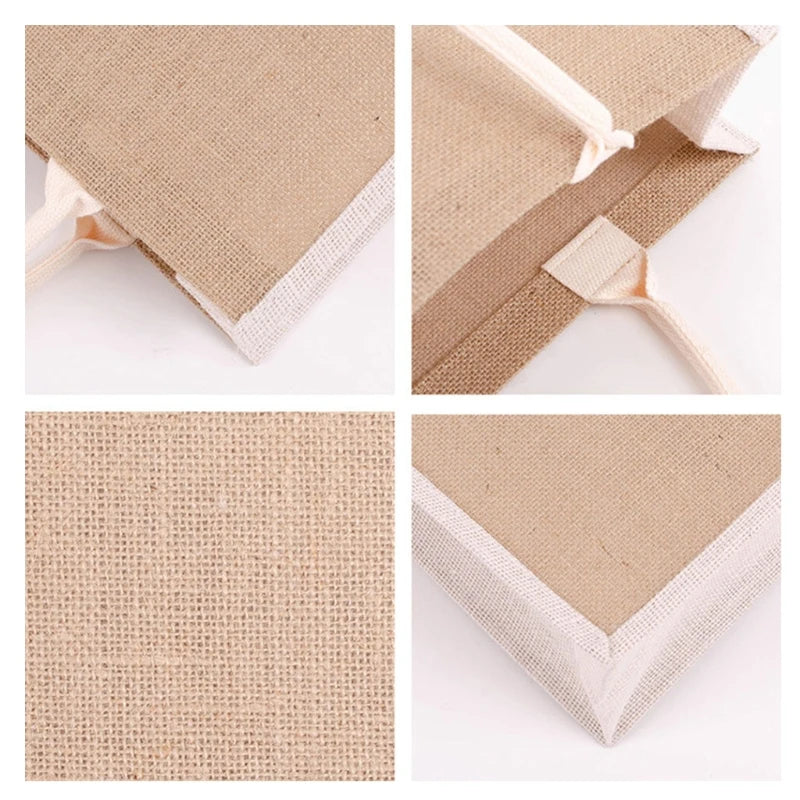 Burlap Bag with Laminated Interior for Women Shopping