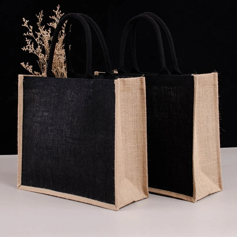 Burlap Bag with Laminated Interior, Women Shopping Grocery Bags