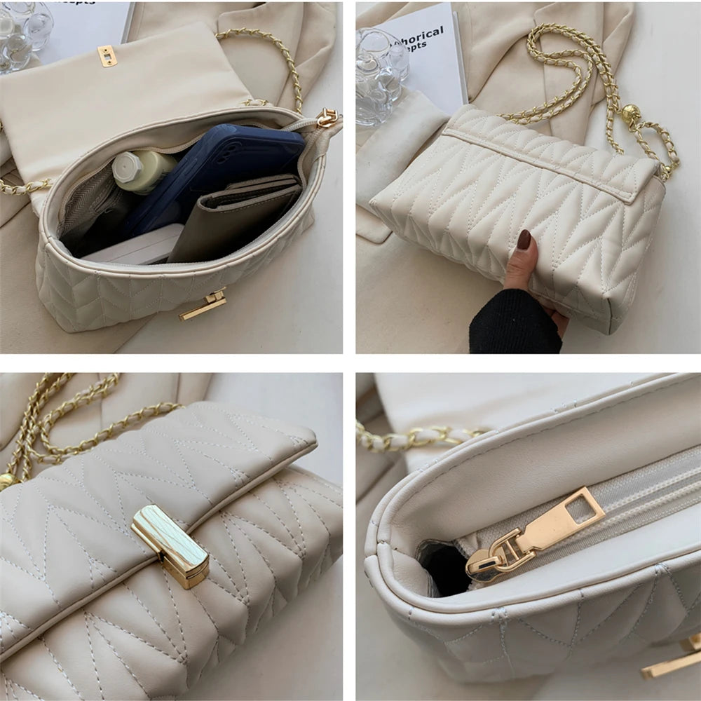 Burminsa Quilted Shoulder Bag PU Leather Flap Crossbody Handbag