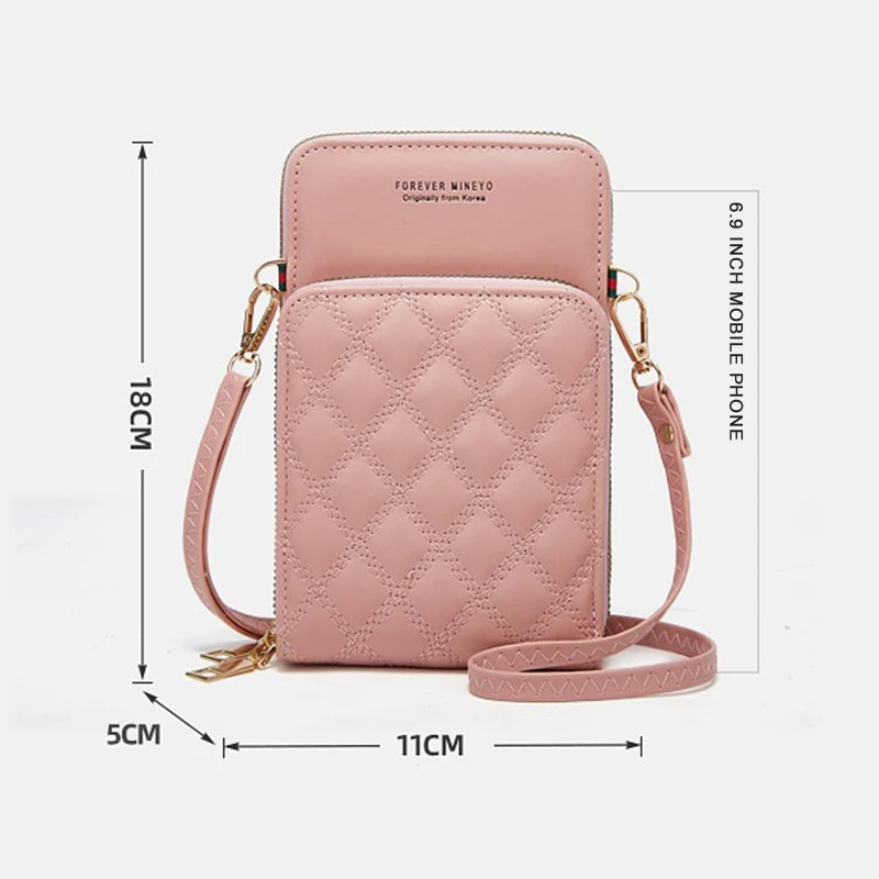 Buylor Soft Leather Cell Phone Purse Bag Women Diamond Lattice Wallet Strap