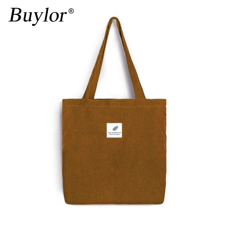 Buylor Shoulder Bag Corduroy Tote Bag Female Canvas Eco Reusable Bag