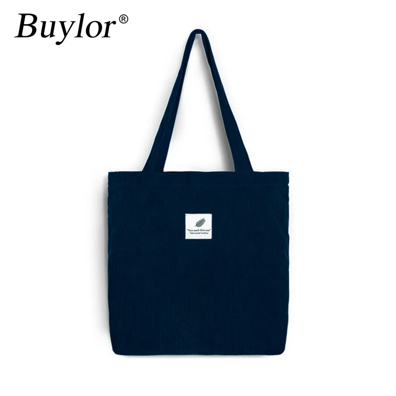 Buylor Shoulder Bag Corduroy Tote Bag Female Canvas Eco Reusable Bag