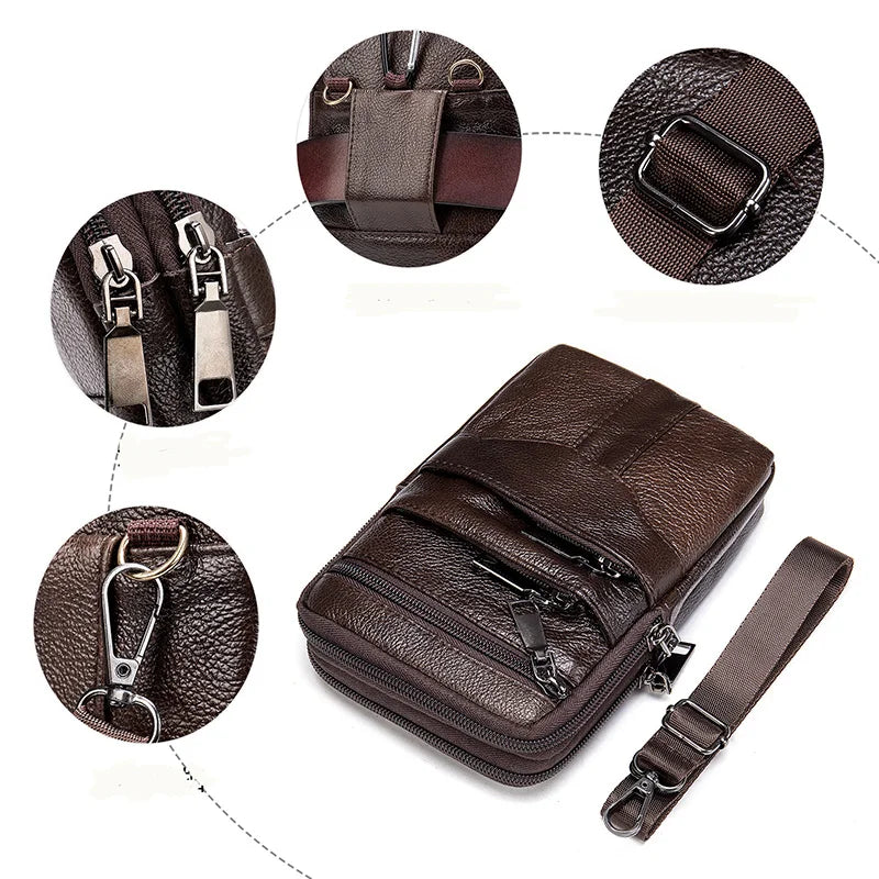 Men's Vintage Leather Messenger Bag Shoulder Bag Phone Business Waist Pouch