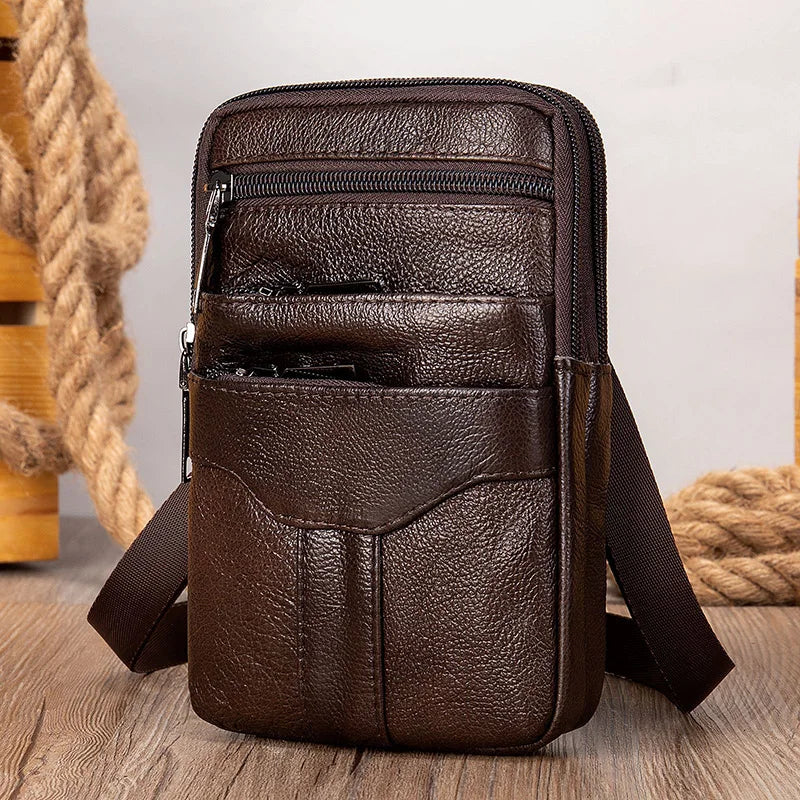 Men's Vintage Leather Messenger Bag Shoulder Bag Phone Business Waist Pouch