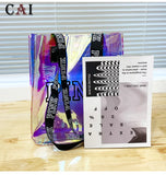 Pink Laser Shoulder Handbag Women Jelly Bag Letter Print Casual Shopping Bag