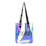 Pink Laser Shoulder Handbag Women Jelly Bag Letter Print Casual Shopping Bag