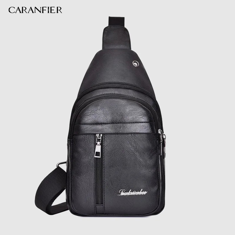 Waterproof PU Shoulder Bag USB Charging Men's Chest Bag