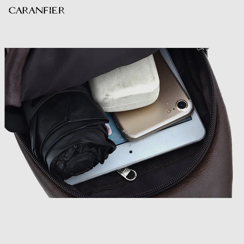 Waterproof PU Shoulder Bag USB Charging Men's Chest Bag