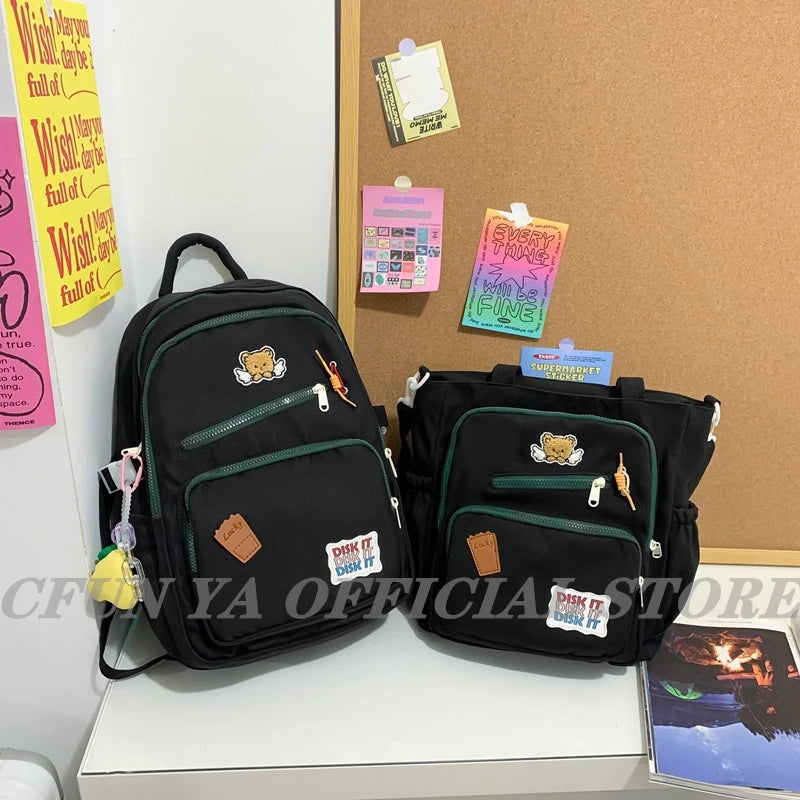 2 Pcs Teen Girls Schoolbag Shoulder Bag Large Capacity College Bookbag