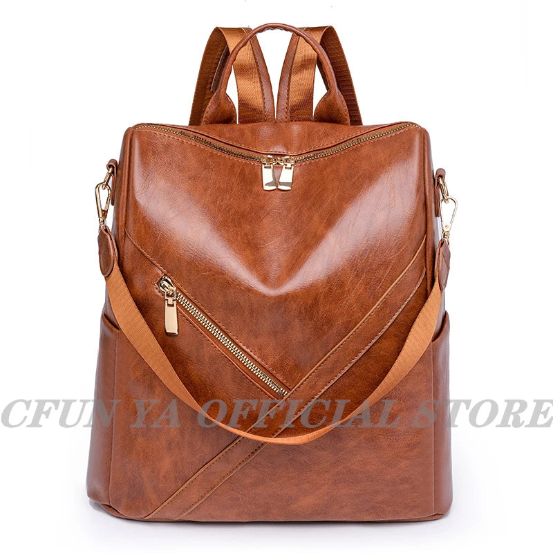 Soft Leather Backpack Woman's Bag High Capacity Travel Backpacks