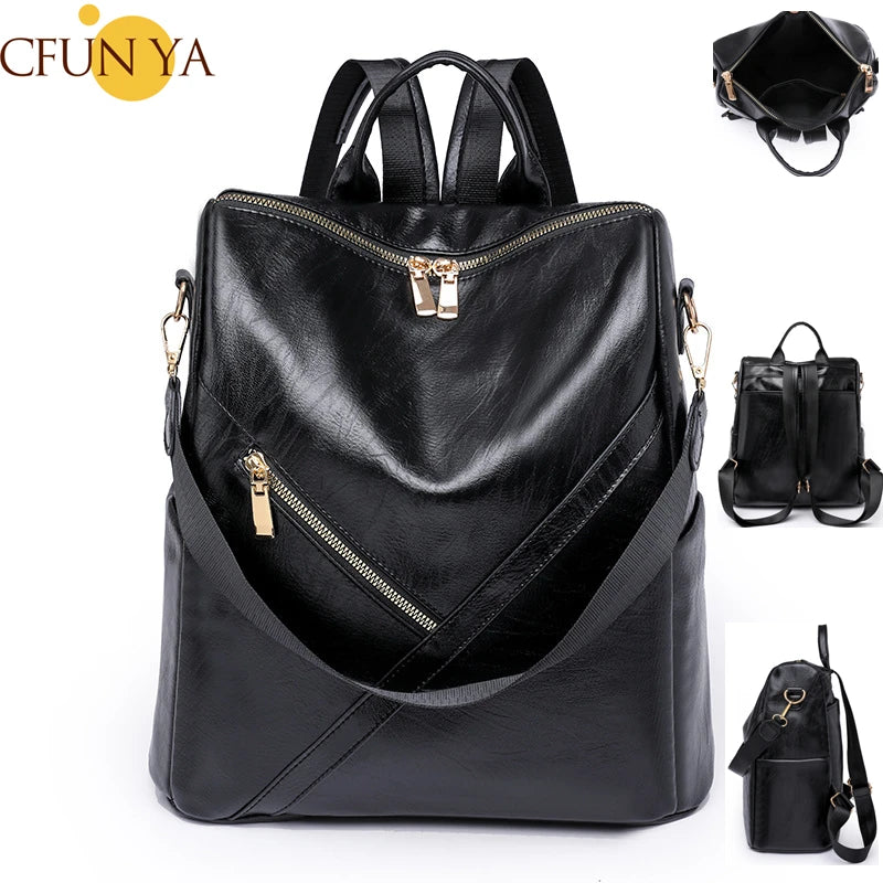 Soft Leather Backpack Woman's Bag High Capacity Travel Backpacks