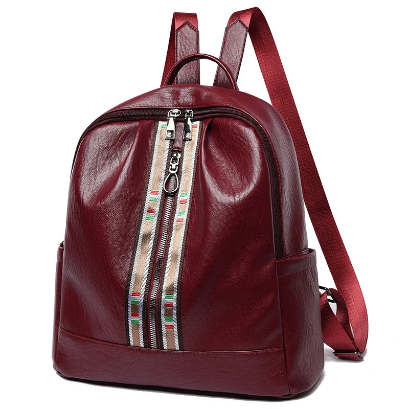 Soft Leather Travel Backpack PU Woman's Shoulder Bags Anti-Theft Bagpack