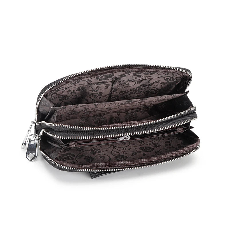 Large Capacity Leather Women Clutch Bag Double Compartment Female Purse