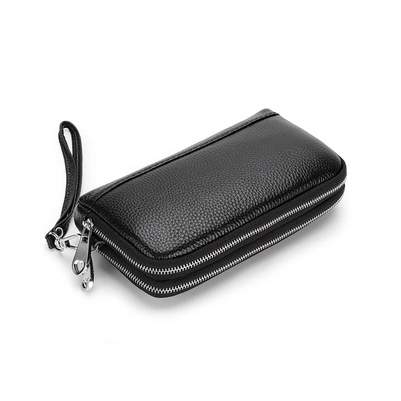 Large Capacity Leather Women Clutch Bag Double Compartment Female Purse