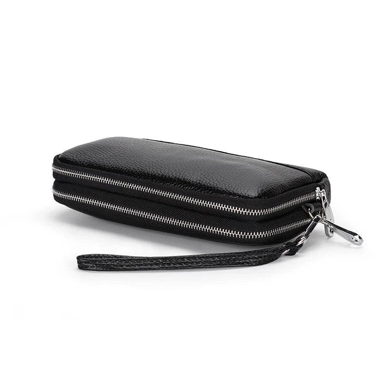 Large Capacity Leather Women Clutch Bag Double Compartment Female Purse