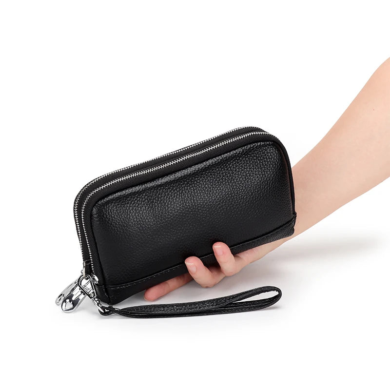 Large Capacity Leather Women Clutch Bag Double Compartment Female Purse