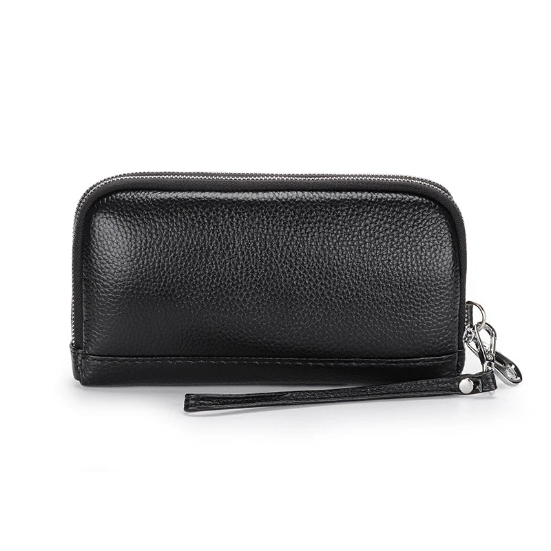 Large Capacity Leather Women Clutch Bag Double Compartment Female Purse